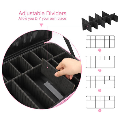 Large Makeup Case, 3 Layers Makeup Bag Cosmetic Organizer Brush Bag Barber Train Case Makeup Artist Box for Hair Curler Hair Straightener Brush Set and Cosmetics