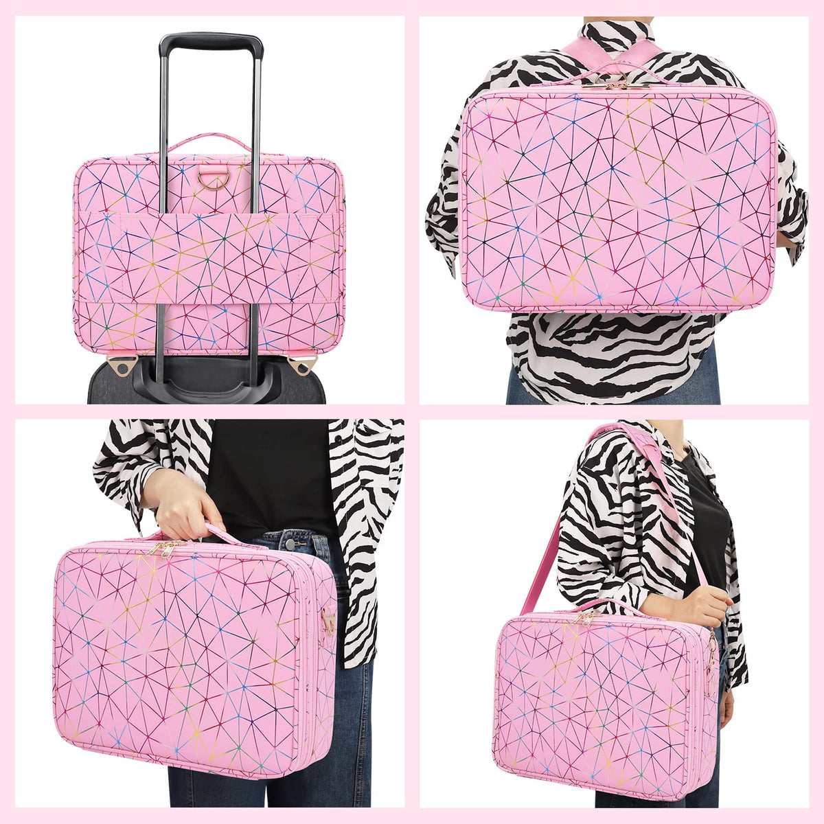 Large Makeup Case, 3 Layers Makeup Bag Cosmetic Organizer Brush Bag Barber Train Case Makeup Artist Box for Hair Curler Hair Straightener Brush Set and Cosmetics