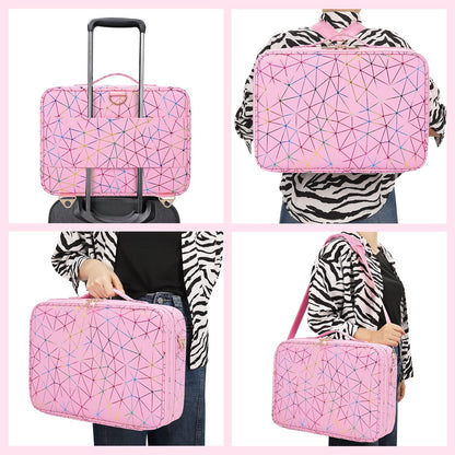 Large Makeup Case, 3 Layers Makeup Bag Cosmetic Organizer Brush Bag Barber Train Case Makeup Artist Box for Hair Curler Hair Straightener Brush Set and Cosmetics