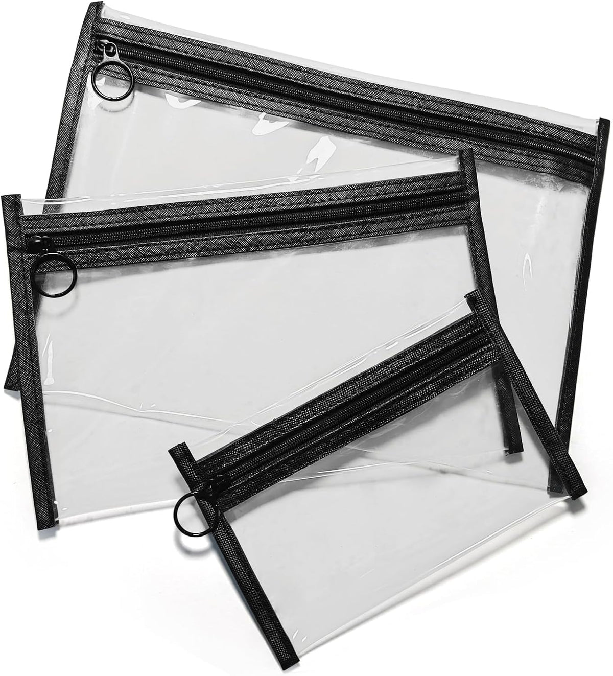 Clear Makeup Bags, 3 Pack Small Cosmetic Toiletry Bags with Zipper, PVC Clear Travel Bags for Women and Men Travel Airport Organizing, Black