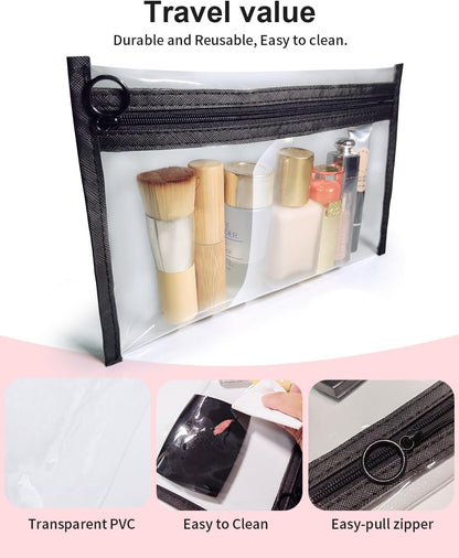 Clear Makeup Bags, 3 Pack Small Cosmetic Toiletry Bags with Zipper, PVC Clear Travel Bags for Women and Men Travel Airport Organizing, Black