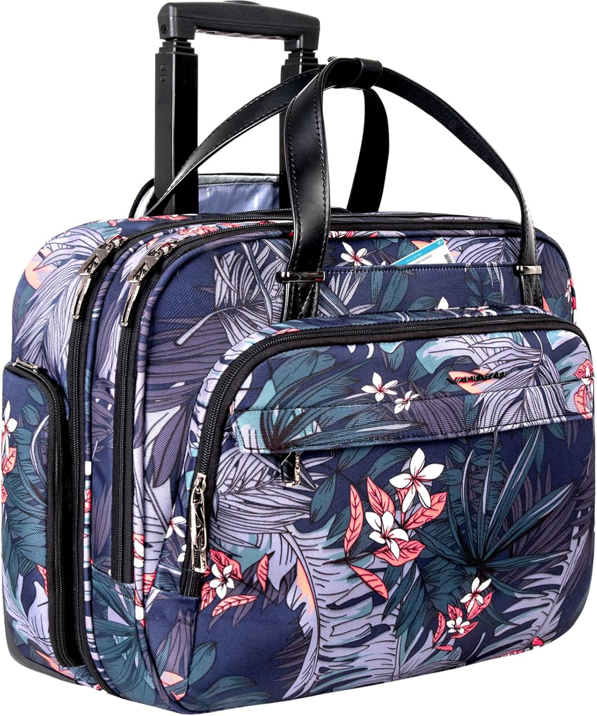 Rolling Laptop Bag for Women with Wheels, 15.6 Inch Water Repellent Overnight Computer Bag with RFID Pockets for Travel Business Work, Black