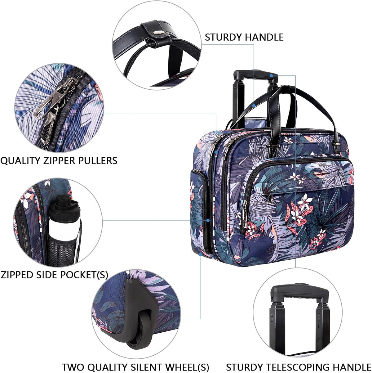 Rolling Laptop Bag for Women with Wheels, 15.6 Inch Water Repellent Overnight Computer Bag with RFID Pockets for Travel Business Work, Black
