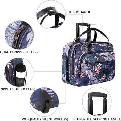 Rolling Laptop Bag for Women with Wheels, 15.6 Inch Water Repellent Overnight Computer Bag with RFID Pockets for Travel Business Work, Black