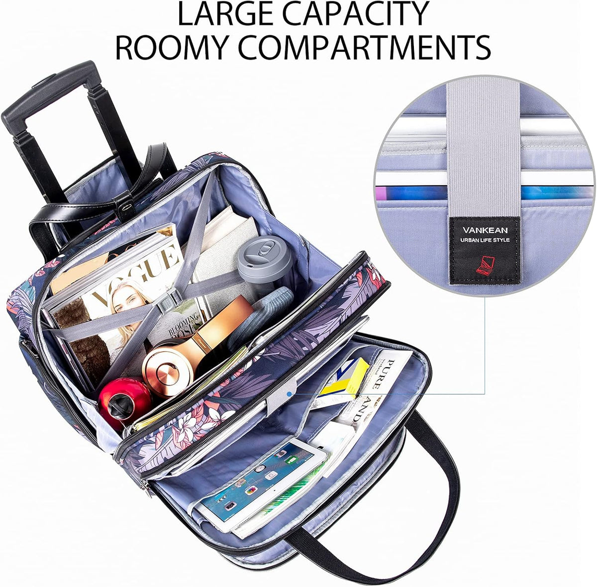 Rolling Laptop Bag for Women with Wheels, 15.6 Inch Water Repellent Overnight Computer Bag with RFID Pockets for Travel Business Work, Black