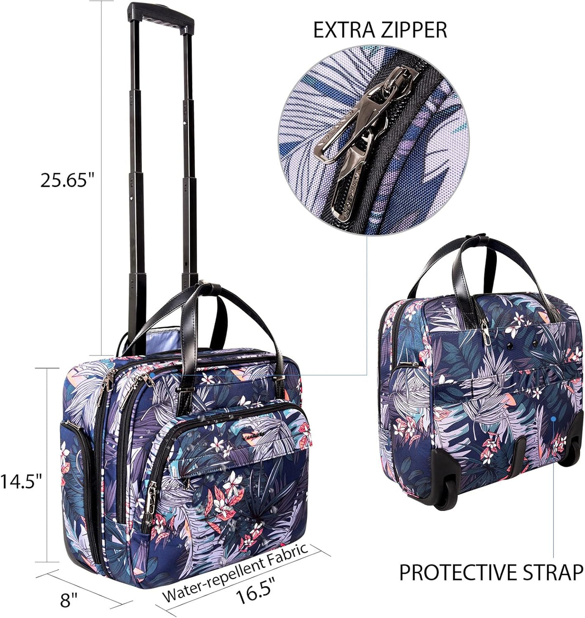 Rolling Laptop Bag for Women with Wheels, 15.6 Inch Water Repellent Overnight Computer Bag with RFID Pockets for Travel Business Work, Black