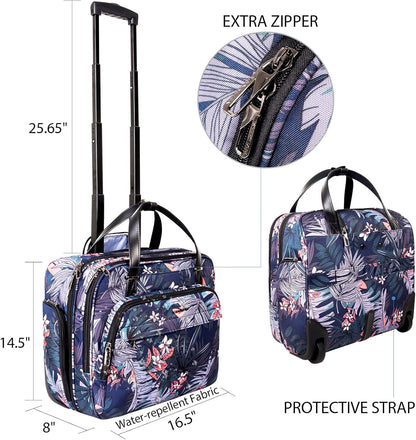 Rolling Laptop Bag for Women with Wheels, 15.6 Inch Water Repellent Overnight Computer Bag with RFID Pockets for Travel Business Work, Black