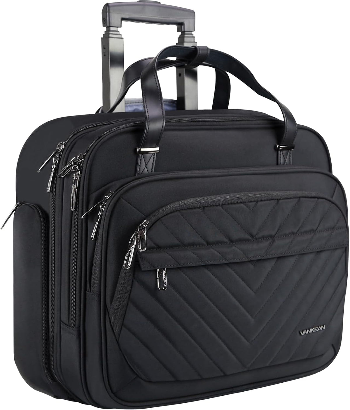Rolling Laptop Bag for Women with Wheels, 15.6 Inch Water Repellent Overnight Computer Bag with RFID Pockets for Travel Business Work, Black