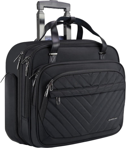 Rolling Laptop Bag for Women with Wheels, 15.6 Inch Water Repellent Overnight Computer Bag with RFID Pockets for Travel Business Work, Black