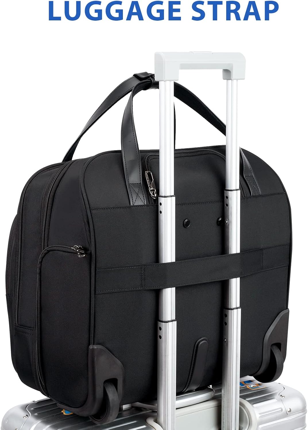 Rolling Laptop Bag for Women with Wheels, 15.6 Inch Water Repellent Overnight Computer Bag with RFID Pockets for Travel Business Work, Black