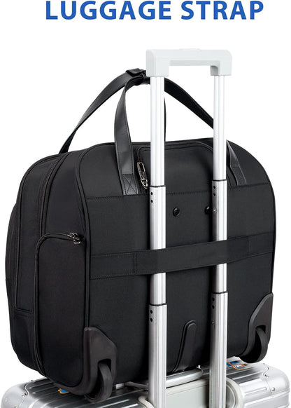 Rolling Laptop Bag for Women with Wheels, 15.6 Inch Water Repellent Overnight Computer Bag with RFID Pockets for Travel Business Work, Black