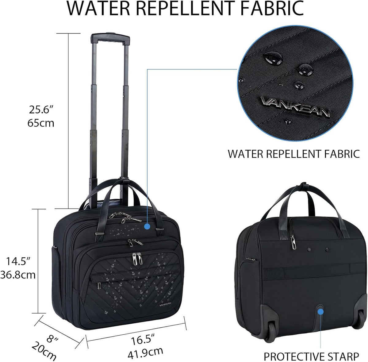 Rolling Laptop Bag for Women with Wheels, 15.6 Inch Water Repellent Overnight Computer Bag with RFID Pockets for Travel Business Work, Black