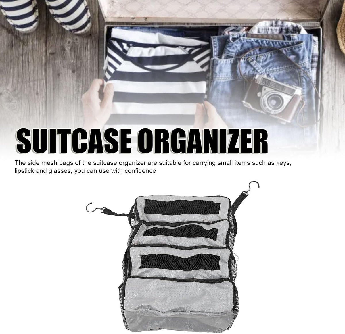 Suitcase Organizer Hanging Suitcase Organizer for Travel Foldable Portable Travel Transport on Bag Luggage Compression Hanging Packing for Travel Carry on Wardrobe (Only Bag), all grey