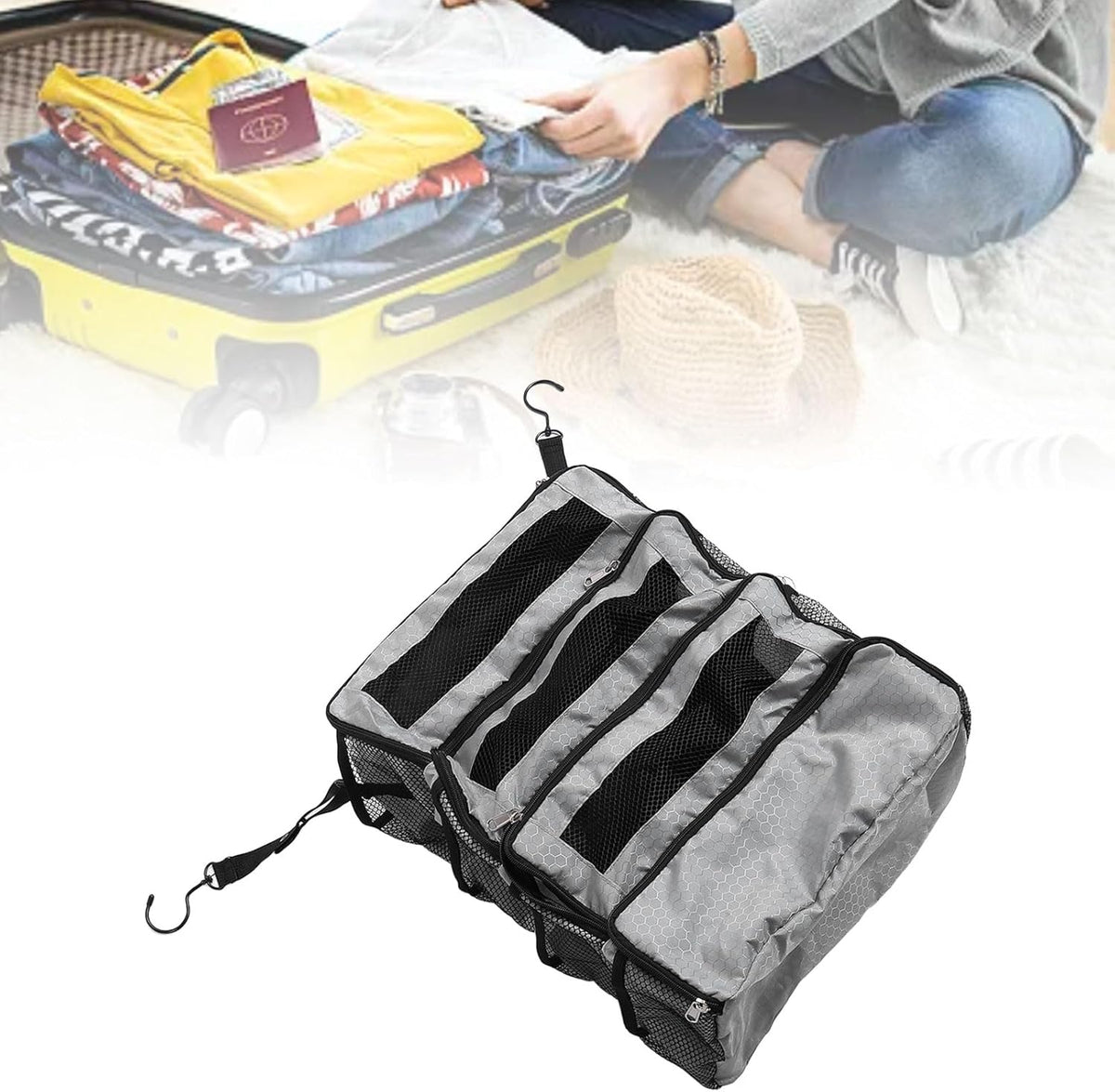 Suitcase Organizer Hanging Suitcase Organizer for Travel Foldable Portable Travel Transport on Bag Luggage Compression Hanging Packing for Travel Carry on Wardrobe (Only Bag), all grey