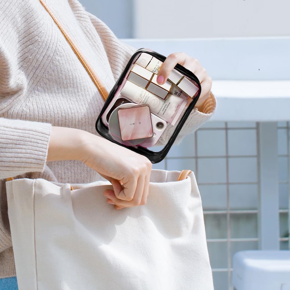 4 Pack Clear Makeup Bags, TSA Approved Toiletry Bag Car Organizer Travel Cosmetic Case Portable Travel Essentials Bags for Toiletries Clear Summer Beach Bag Carry on Airport Airline Compliant Bag