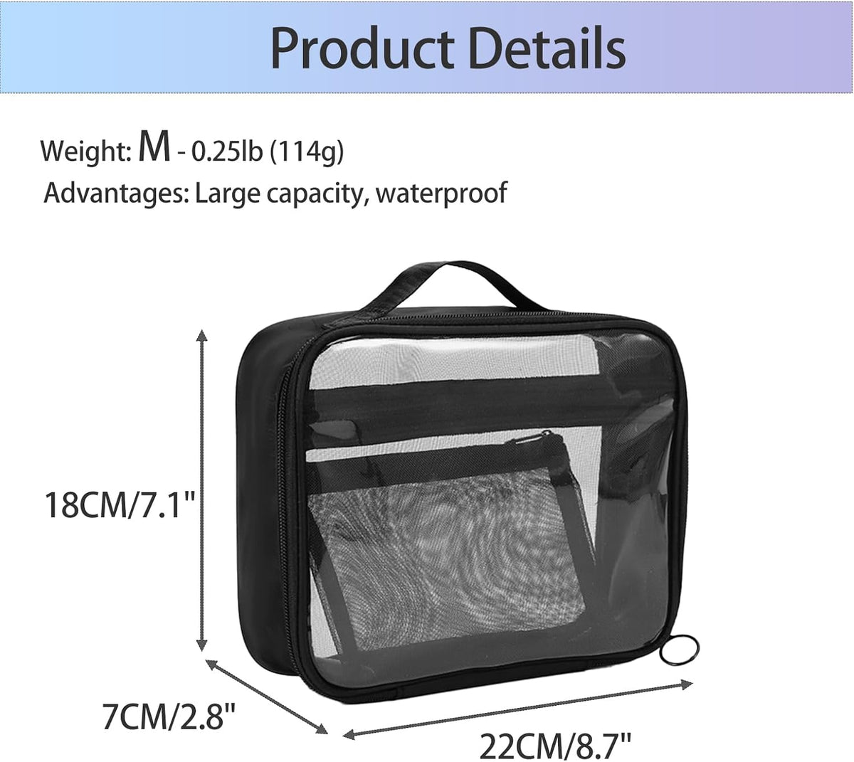 TSA Approved Toiletry Bag, Clear Makeup Bags with Multi Layer Mesh Pockets, Portable Large Capacity PVC Cosmetic Bags with Zipper for Travel Essentials