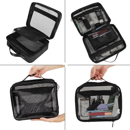 TSA Approved Toiletry Bag, Clear Makeup Bags with Multi Layer Mesh Pockets, Portable Large Capacity PVC Cosmetic Bags with Zipper for Travel Essentials