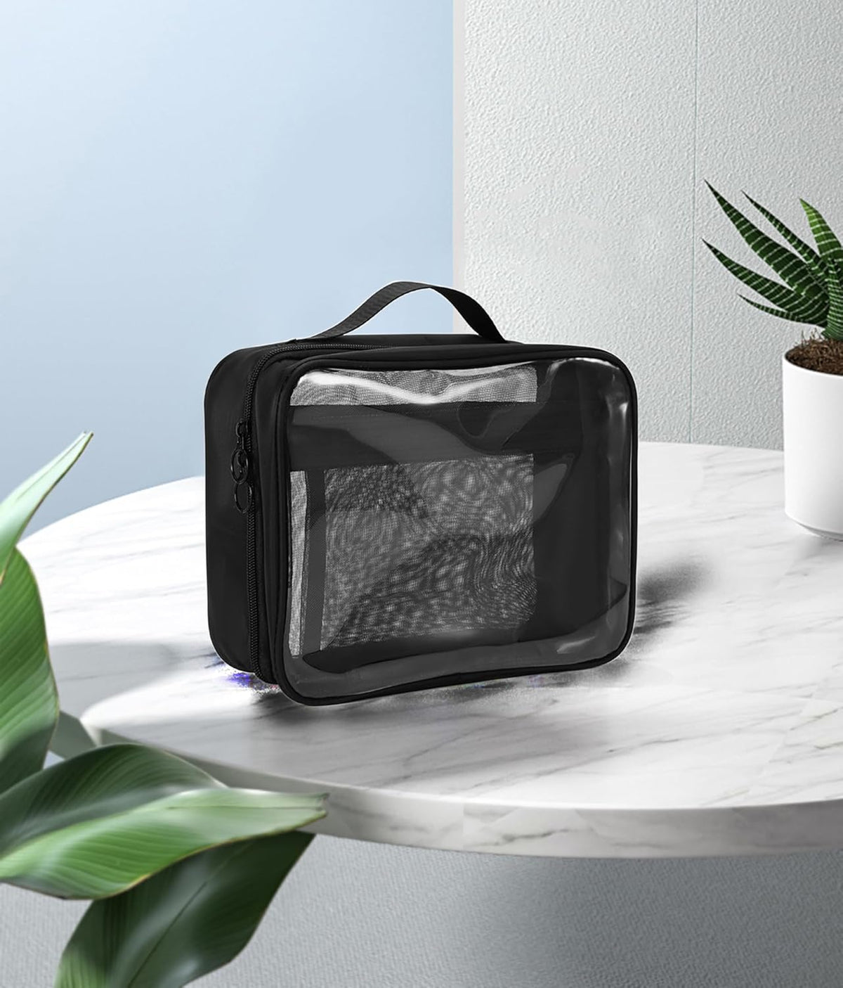 TSA Approved Toiletry Bag, Clear Makeup Bags with Multi Layer Mesh Pockets, Portable Large Capacity PVC Cosmetic Bags with Zipper for Travel Essentials