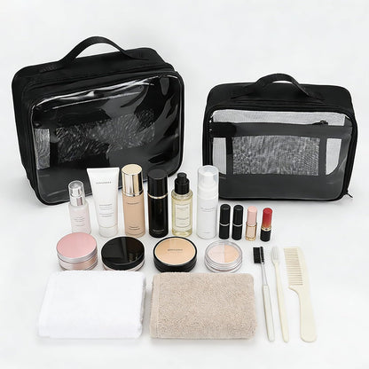 TSA Approved Toiletry Bag, Clear Makeup Bags with Multi Layer Mesh Pockets, Portable Large Capacity PVC Cosmetic Bags with Zipper for Travel Essentials
