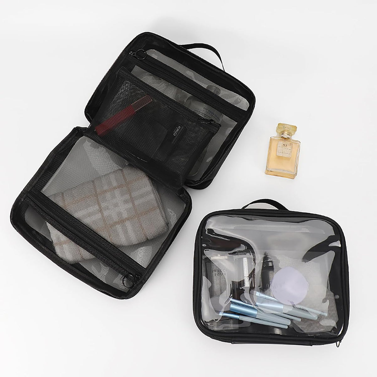 TSA Approved Toiletry Bag, Clear Makeup Bags with Multi Layer Mesh Pockets, Portable Large Capacity PVC Cosmetic Bags with Zipper for Travel Essentials