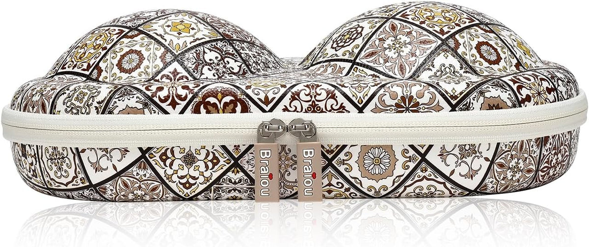 Premium Bra Case Lingerie Travel Bag Zip Underwear Organizer Bag for A-DD Cup (Brown Plaid)