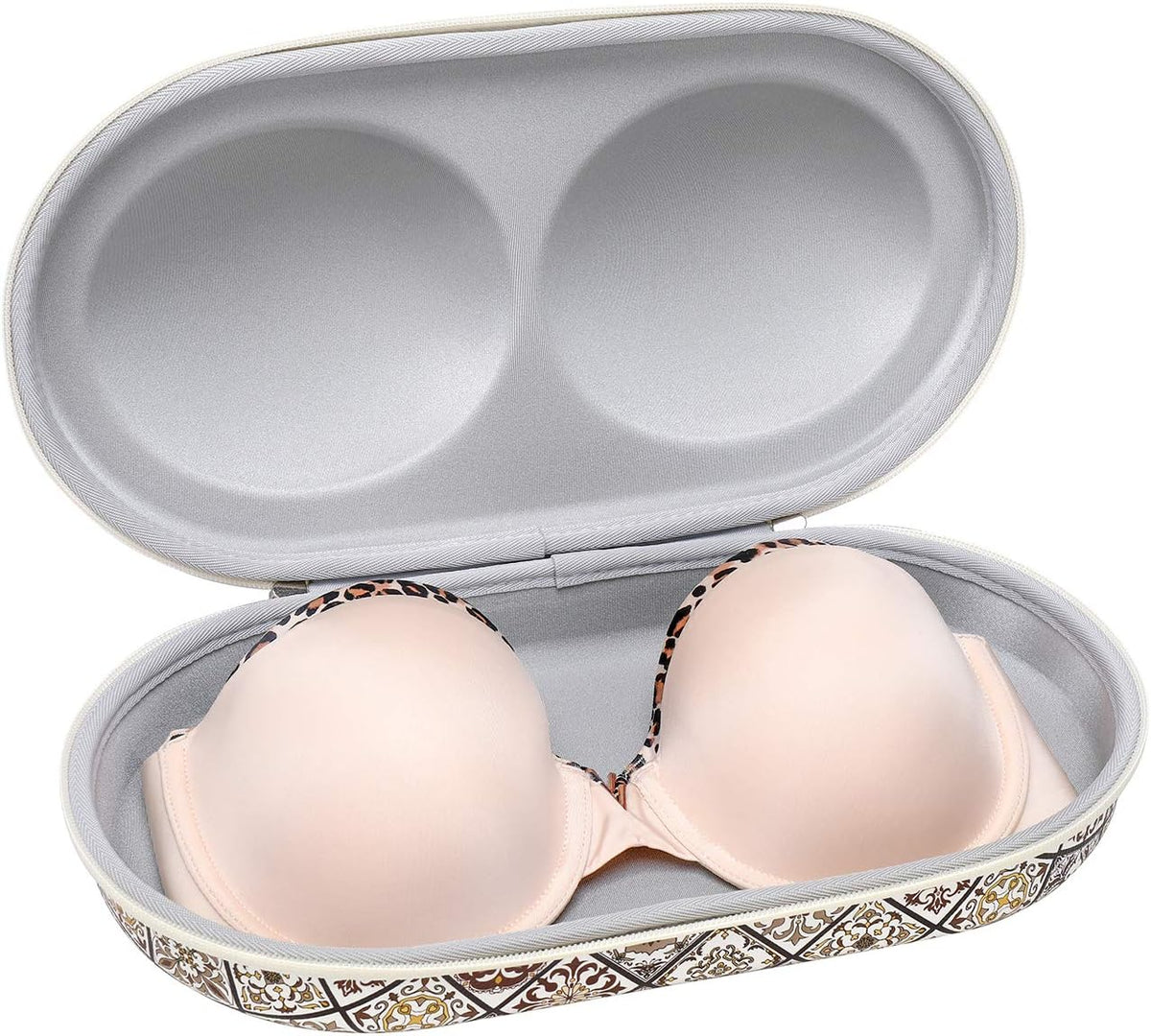 Premium Bra Case Lingerie Travel Bag Zip Underwear Organizer Bag for A-DD Cup (Brown Plaid)