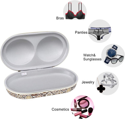 Premium Bra Case Lingerie Travel Bag Zip Underwear Organizer Bag for A-DD Cup (Brown Plaid)