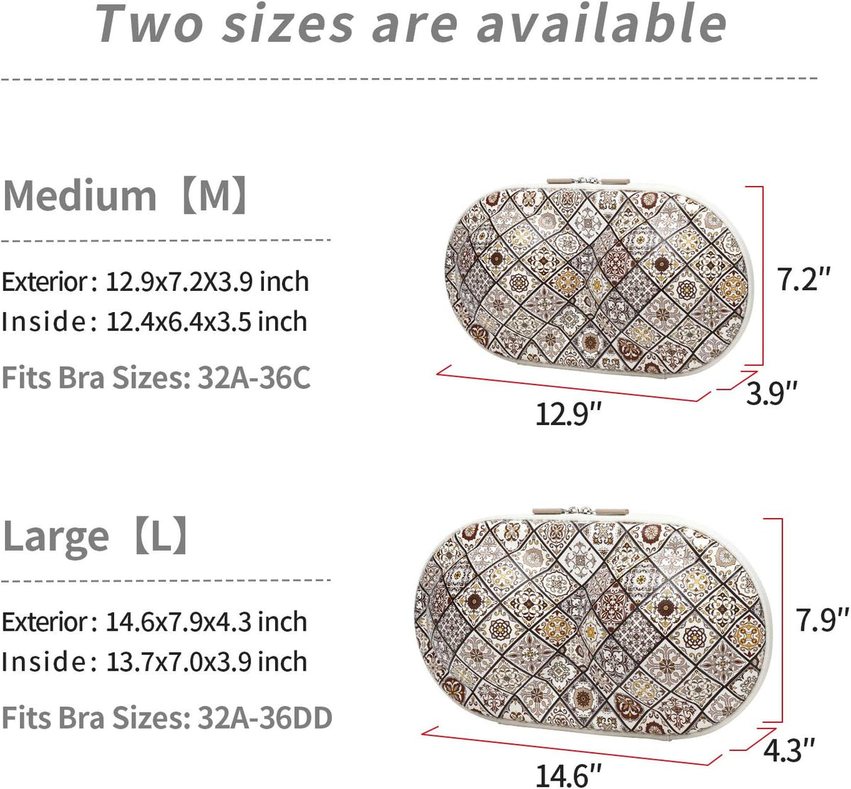 Premium Bra Case Lingerie Travel Bag Zip Underwear Organizer Bag for A-DD Cup (Brown Plaid)