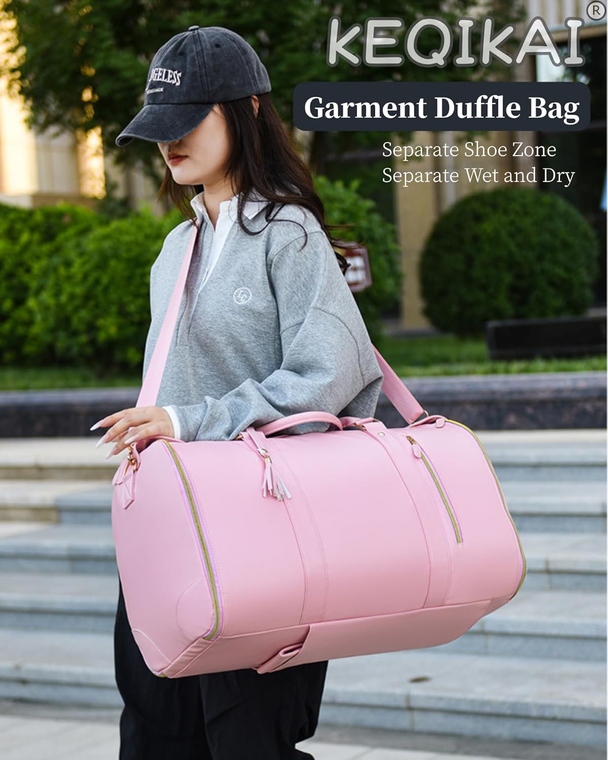 Rolling Garment Bag for Travel, 3-in-1 Convertible Carry On Garment Duffle Bag with Wheels, Waterproof PU Leather No Wrinkle Suit Bag for Business Trip, Wedding, Overnight White