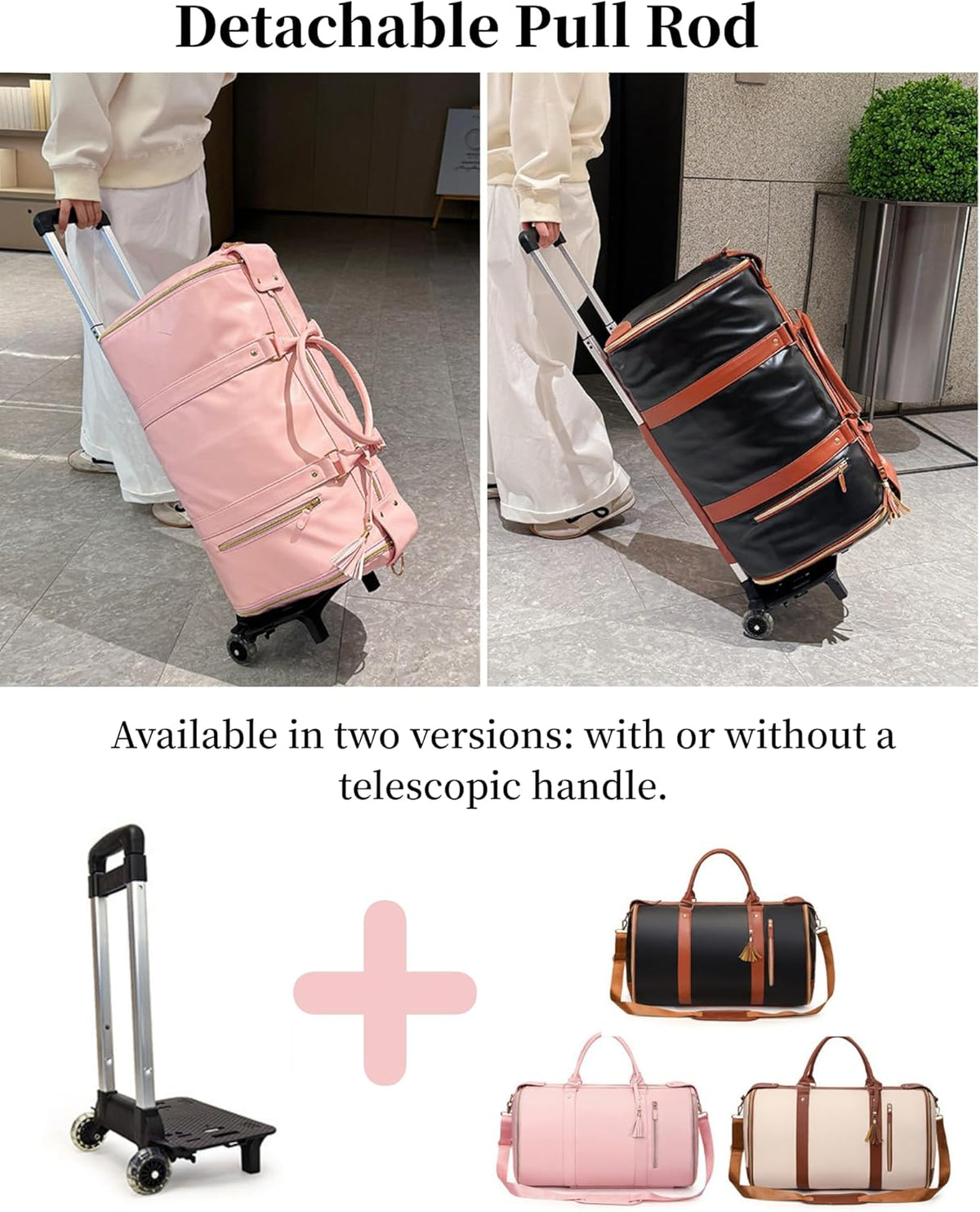 Rolling Garment Bag for Travel, 3-in-1 Convertible Carry On Garment Duffle Bag with Wheels, Waterproof PU Leather No Wrinkle Suit Bag for Business Trip, Wedding, Overnight White