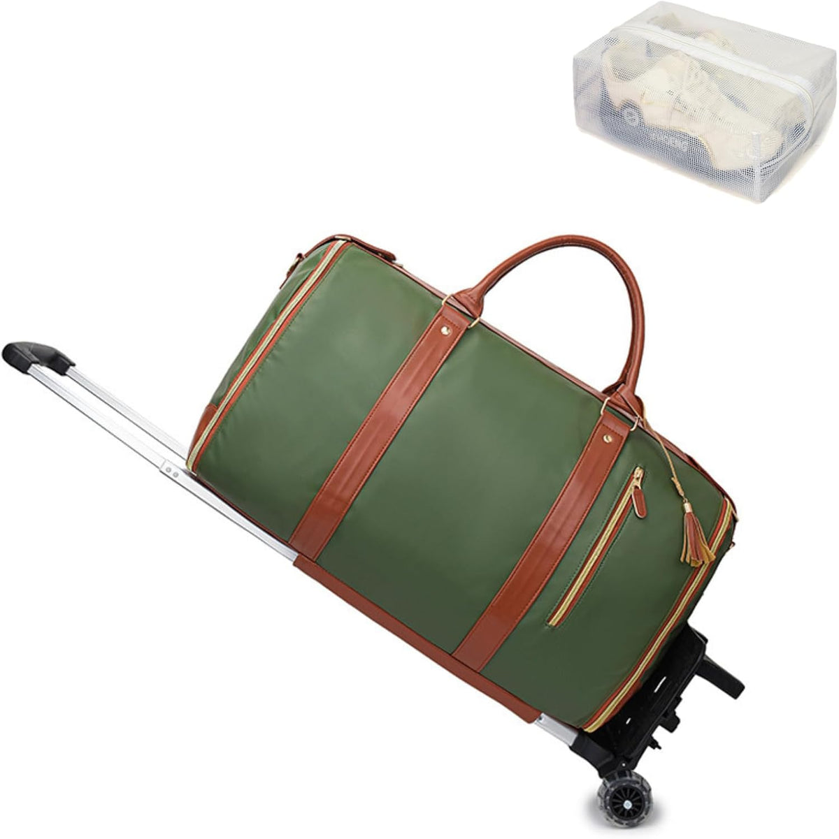 Rolling Garment Bag for Travel, 3-in-1 Convertible Carry On Garment Duffle Bag with Wheels, Waterproof PU Leather No Wrinkle Suit Bag for Business Trip, Wedding, Overnight White