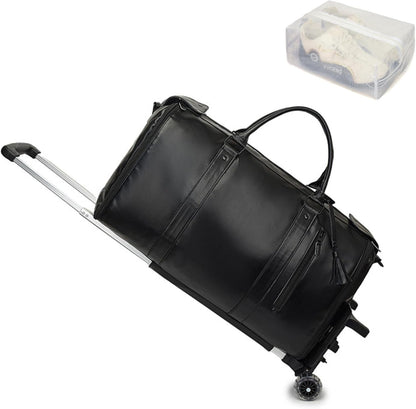 Rolling Garment Bag for Travel, 3-in-1 Convertible Carry On Garment Duffle Bag with Wheels, Waterproof PU Leather No Wrinkle Suit Bag for Business Trip, Wedding, Overnight White