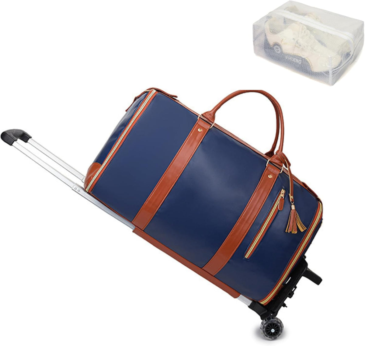 Rolling Garment Bag for Travel, 3-in-1 Convertible Carry On Garment Duffle Bag with Wheels, Waterproof PU Leather No Wrinkle Suit Bag for Business Trip, Wedding, Overnight White