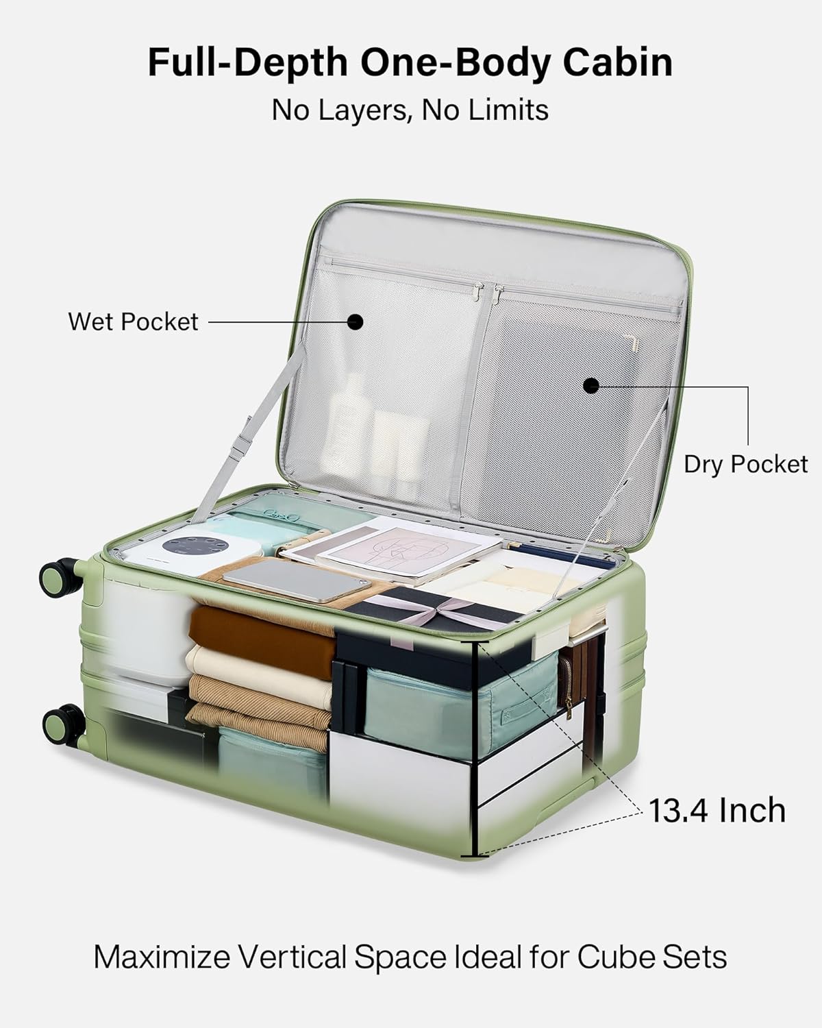 Hardside Expandable Carry On Luggage, 20 Inch Top Opening Trunk Luggages with Spinner Wheels, All-PC Hard Shell Carry-On Suitcase, Lightweight & TSA Airline Approved (Bamboo Green, 46L)
