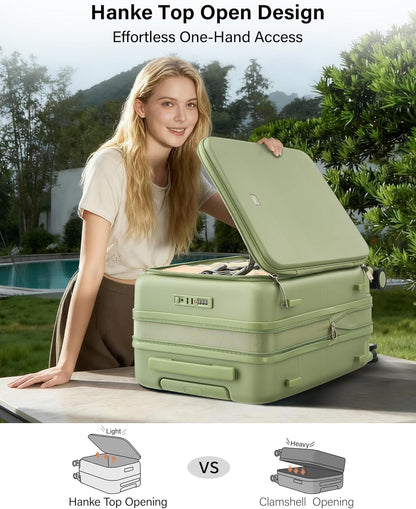 Hardside Expandable Carry On Luggage, 20 Inch Top Opening Trunk Luggages with Spinner Wheels, All-PC Hard Shell Carry-On Suitcase, Lightweight & TSA Airline Approved (Bamboo Green, 46L)