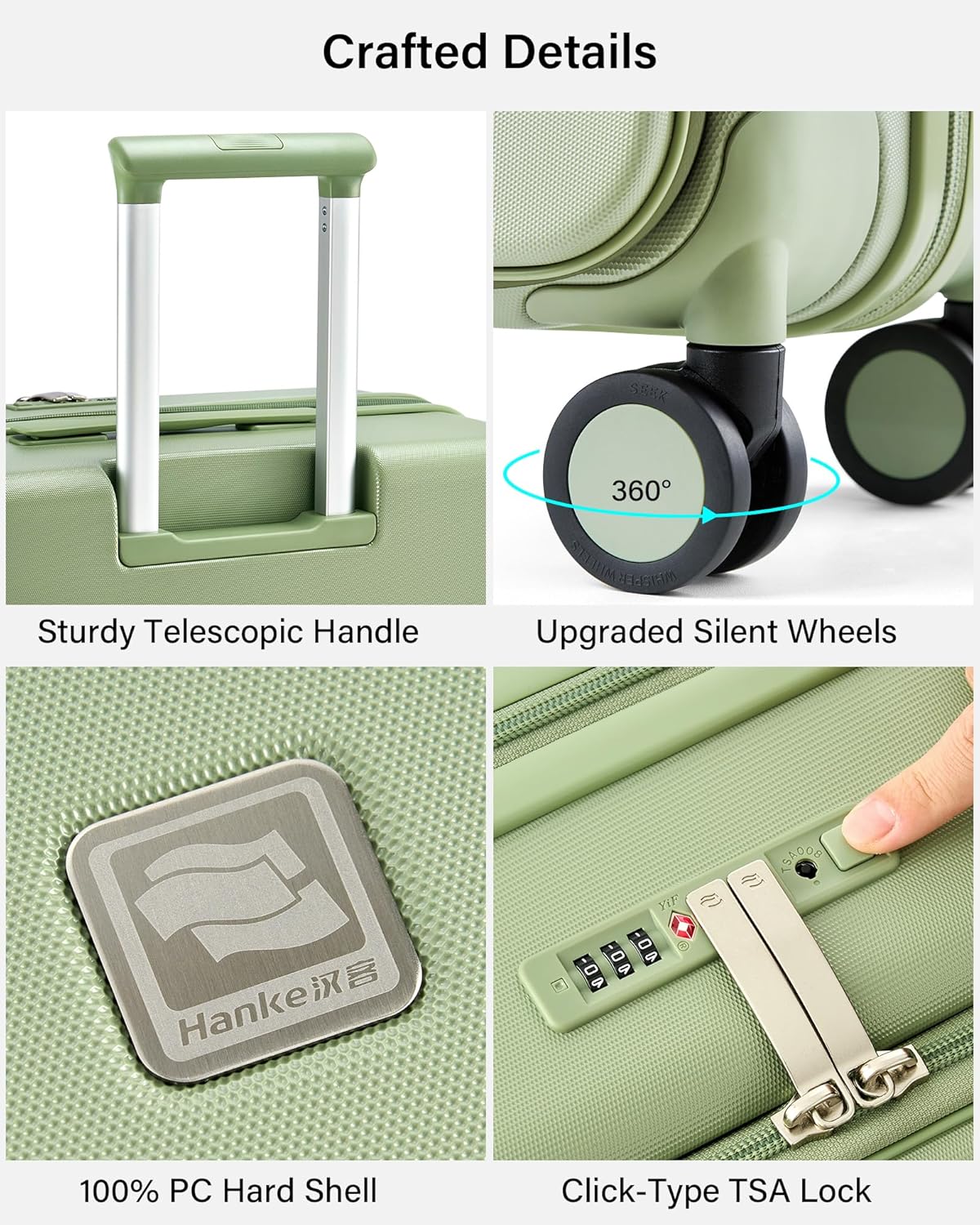 Hardside Expandable Carry On Luggage, 20 Inch Top Opening Trunk Luggages with Spinner Wheels, All-PC Hard Shell Carry-On Suitcase, Lightweight & TSA Airline Approved (Bamboo Green, 46L)