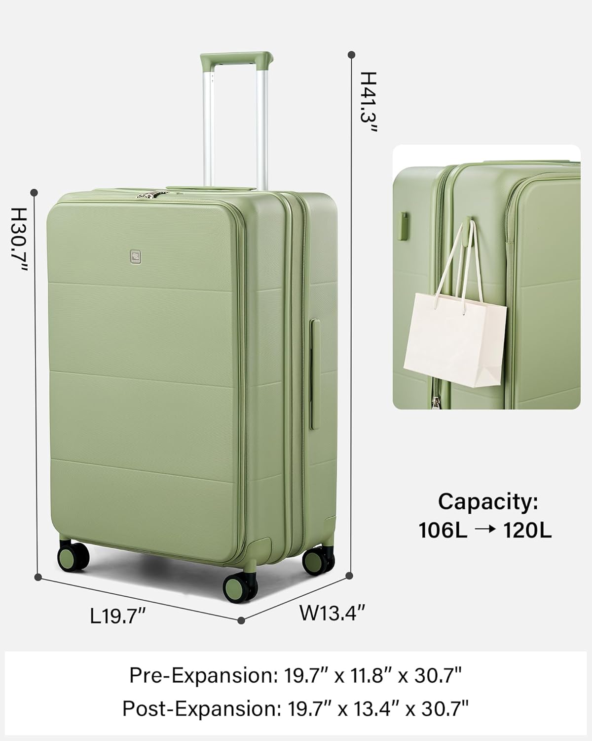 Hardside Expandable Carry On Luggage, 20 Inch Top Opening Trunk Luggages with Spinner Wheels, All-PC Hard Shell Carry-On Suitcase, Lightweight & TSA Airline Approved (Bamboo Green, 46L)