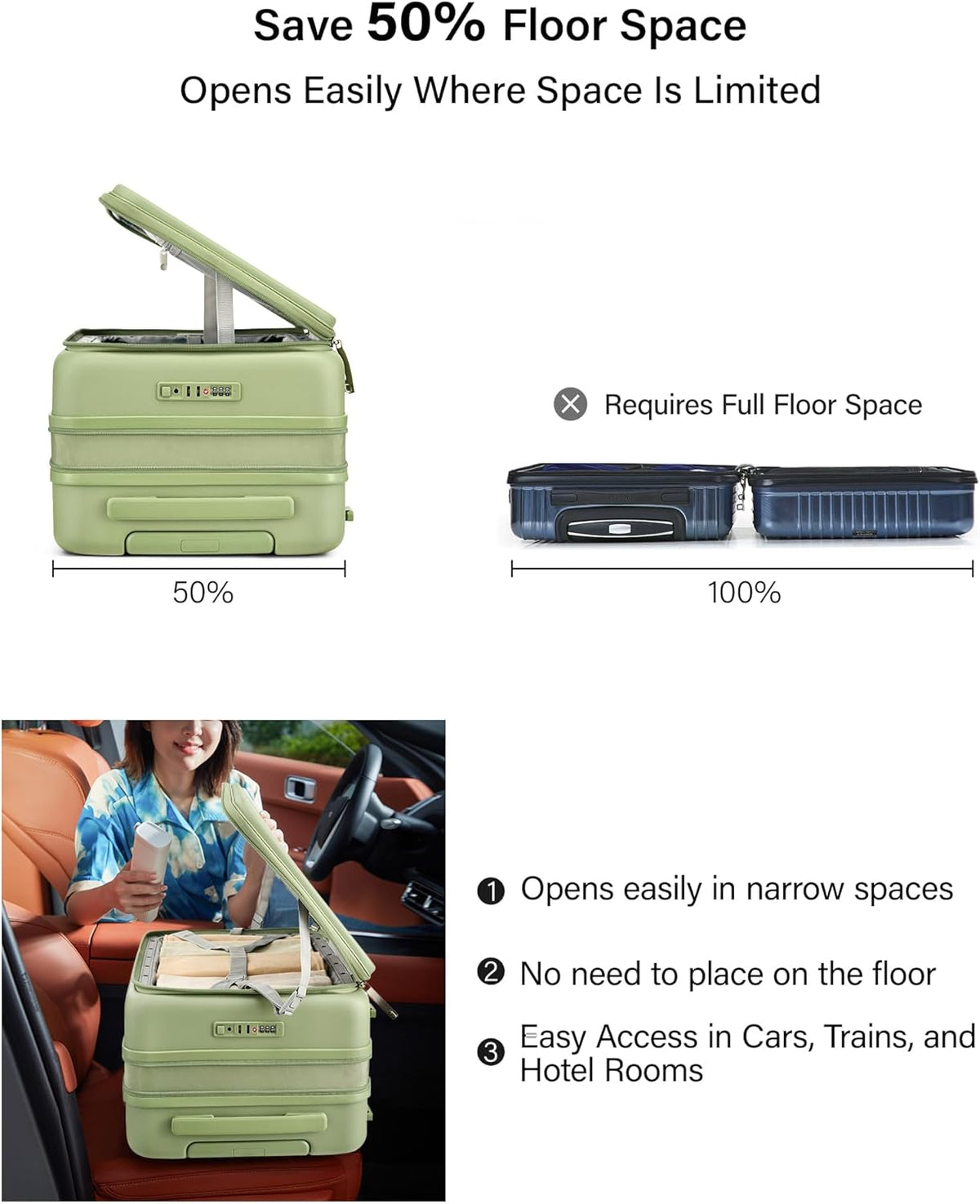 Hardside Expandable Carry On Luggage, 20 Inch Top Opening Trunk Luggages with Spinner Wheels, All-PC Hard Shell Carry-On Suitcase, Lightweight & TSA Airline Approved (Bamboo Green, 46L)