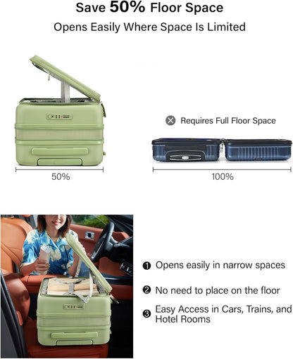 Hardside Expandable Carry On Luggage, 20 Inch Top Opening Trunk Luggages with Spinner Wheels, All-PC Hard Shell Carry-On Suitcase, Lightweight & TSA Airline Approved (Bamboo Green, 46L)