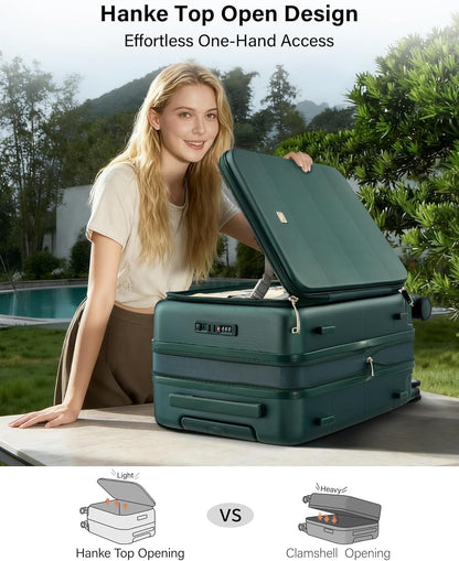 Hardside Expandable Carry On Luggage, 20 Inch Top Opening Trunk Luggages with Spinner Wheels, All-PC Hard Shell Carry-On Suitcase, Lightweight & TSA Airline Approved (Bamboo Green, 46L)