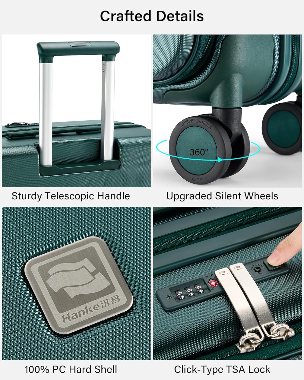Hardside Expandable Carry On Luggage, 20 Inch Top Opening Trunk Luggages with Spinner Wheels, All-PC Hard Shell Carry-On Suitcase, Lightweight & TSA Airline Approved (Bamboo Green, 46L)