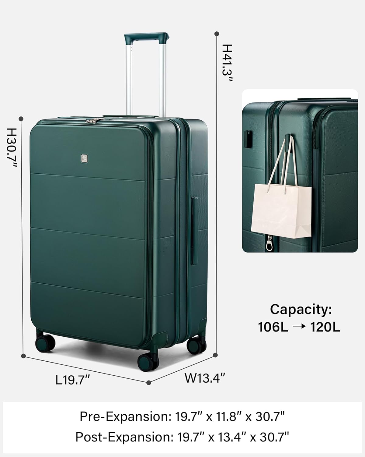 Hardside Expandable Carry On Luggage, 20 Inch Top Opening Trunk Luggages with Spinner Wheels, All-PC Hard Shell Carry-On Suitcase, Lightweight & TSA Airline Approved (Bamboo Green, 46L)