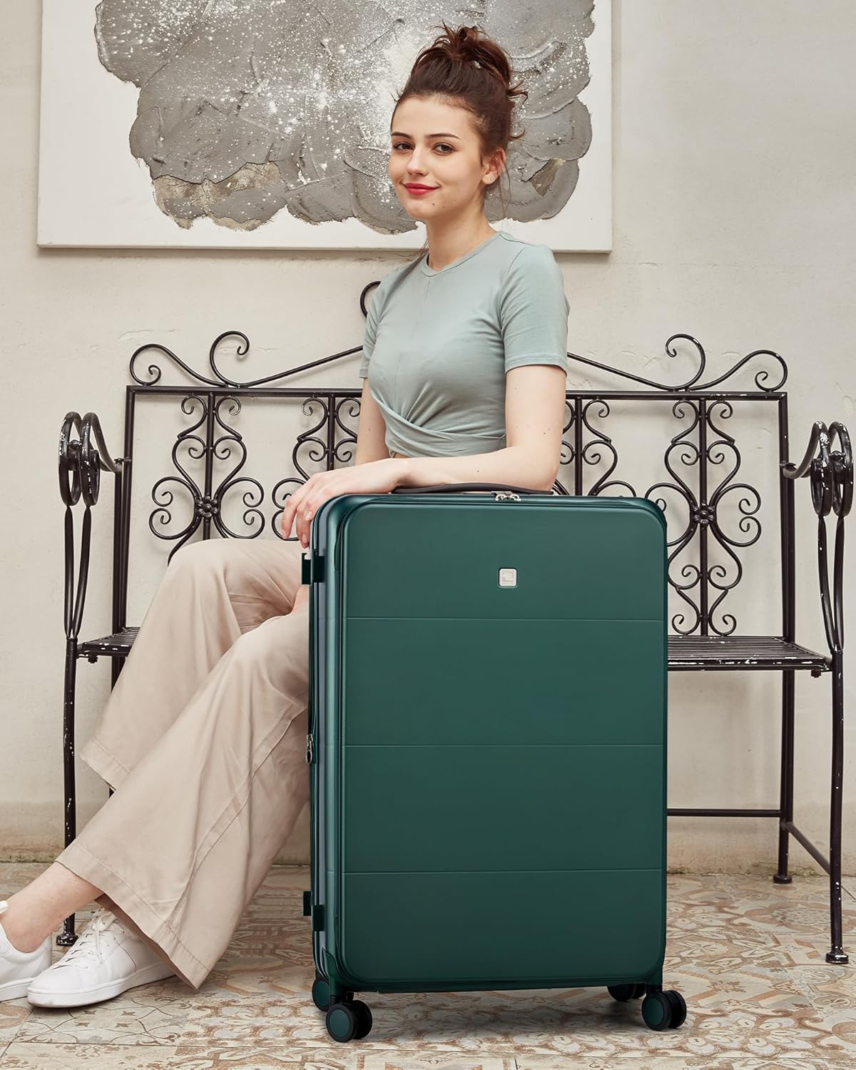 Hardside Expandable Carry On Luggage, 20 Inch Top Opening Trunk Luggages with Spinner Wheels, All-PC Hard Shell Carry-On Suitcase, Lightweight & TSA Airline Approved (Bamboo Green, 46L)