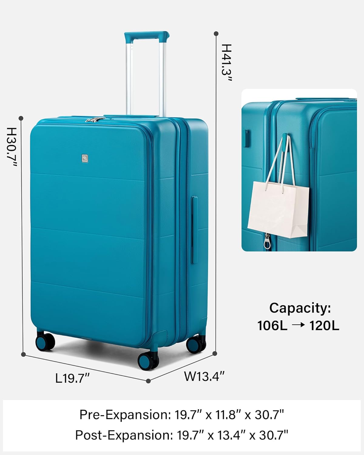 Hardside Expandable Carry On Luggage, 20 Inch Top Opening Trunk Luggages with Spinner Wheels, All-PC Hard Shell Carry-On Suitcase, Lightweight & TSA Airline Approved (Bamboo Green, 46L)