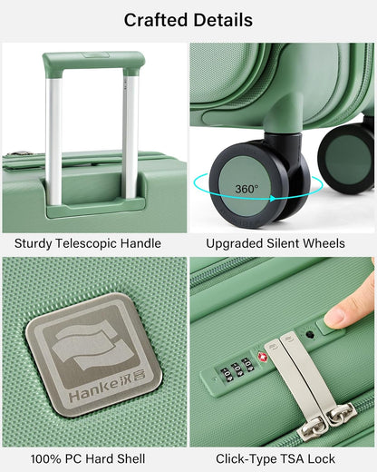 Hardside Expandable Carry On Luggage, 20 Inch Top Opening Trunk Luggages with Spinner Wheels, All-PC Hard Shell Carry-On Suitcase, Lightweight & TSA Airline Approved (Bamboo Green, 46L)