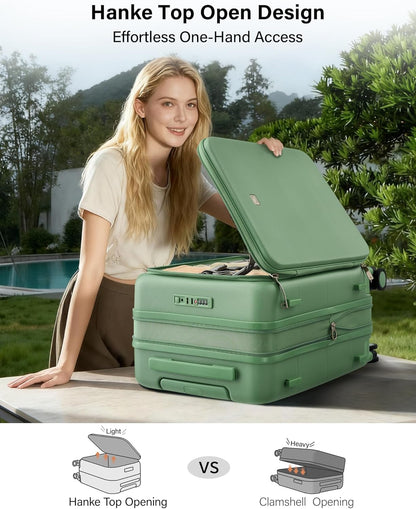 Hardside Expandable Carry On Luggage, 20 Inch Top Opening Trunk Luggages with Spinner Wheels, All-PC Hard Shell Carry-On Suitcase, Lightweight & TSA Airline Approved (Bamboo Green, 46L)