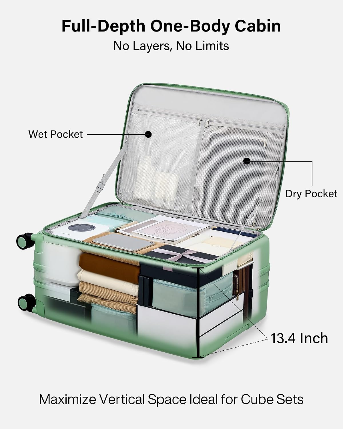 Hardside Expandable Carry On Luggage, 20 Inch Top Opening Trunk Luggages with Spinner Wheels, All-PC Hard Shell Carry-On Suitcase, Lightweight & TSA Airline Approved (Bamboo Green, 46L)
