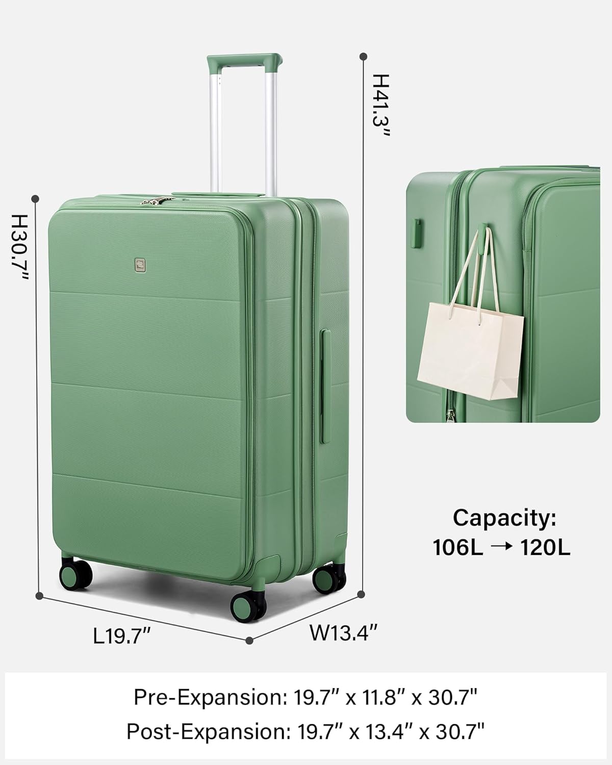 Hardside Expandable Carry On Luggage, 20 Inch Top Opening Trunk Luggages with Spinner Wheels, All-PC Hard Shell Carry-On Suitcase, Lightweight & TSA Airline Approved (Bamboo Green, 46L)