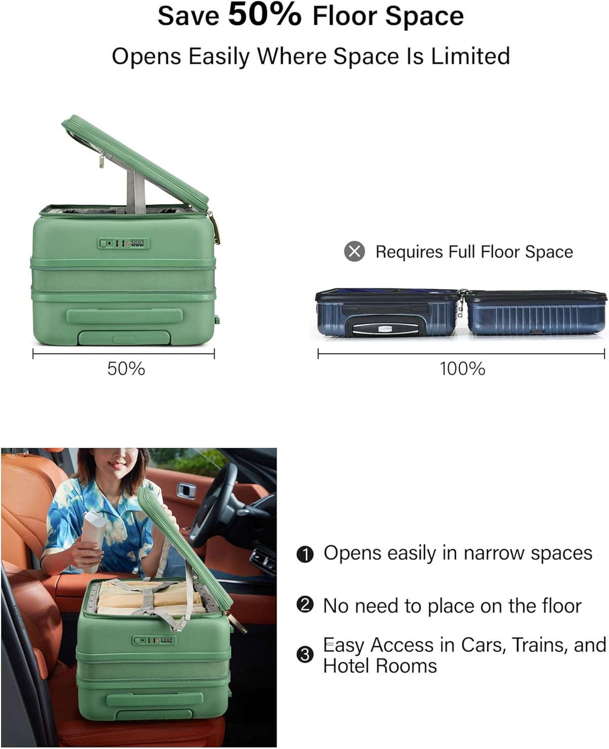 Hardside Expandable Carry On Luggage, 20 Inch Top Opening Trunk Luggages with Spinner Wheels, All-PC Hard Shell Carry-On Suitcase, Lightweight & TSA Airline Approved (Bamboo Green, 46L)
