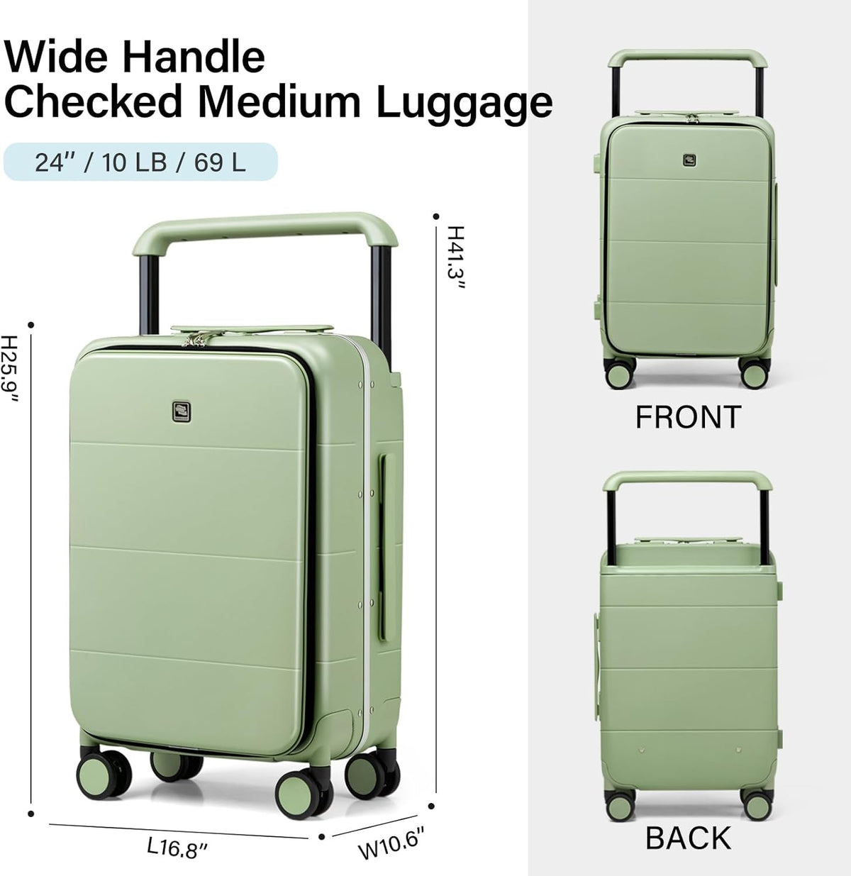 Hardside Expandable Carry On Luggage, 20 Inch Top Opening Trunk Luggages with Spinner Wheels, All-PC Hard Shell Carry-On Suitcase, Lightweight & TSA Airline Approved (Bamboo Green, 46L)